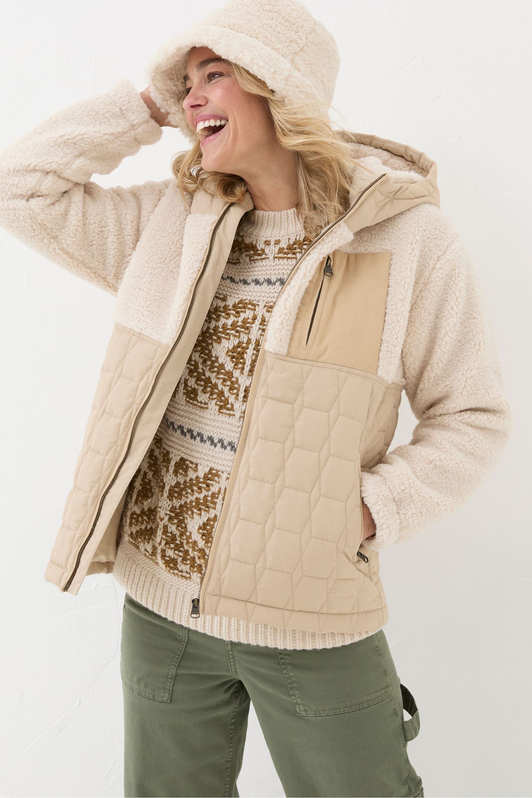 FatFace Honey Natural Fleece Quilted Jacket