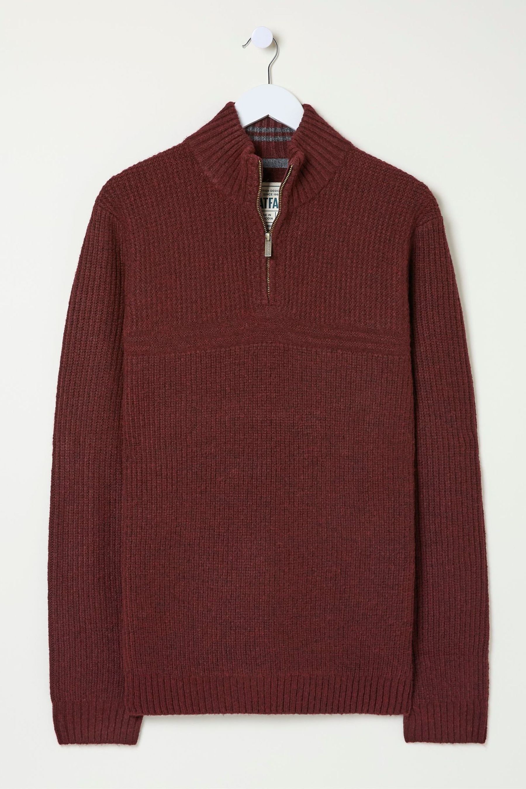 FatFace Calder Burgundy Red Half Neck Jumper