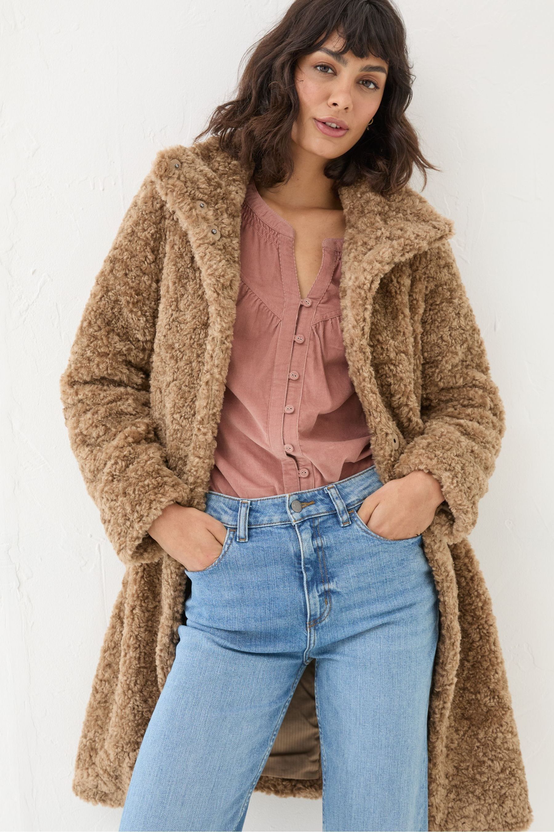 Buy FatFace Catie Natural Teddy Coat from Next Luxembourg