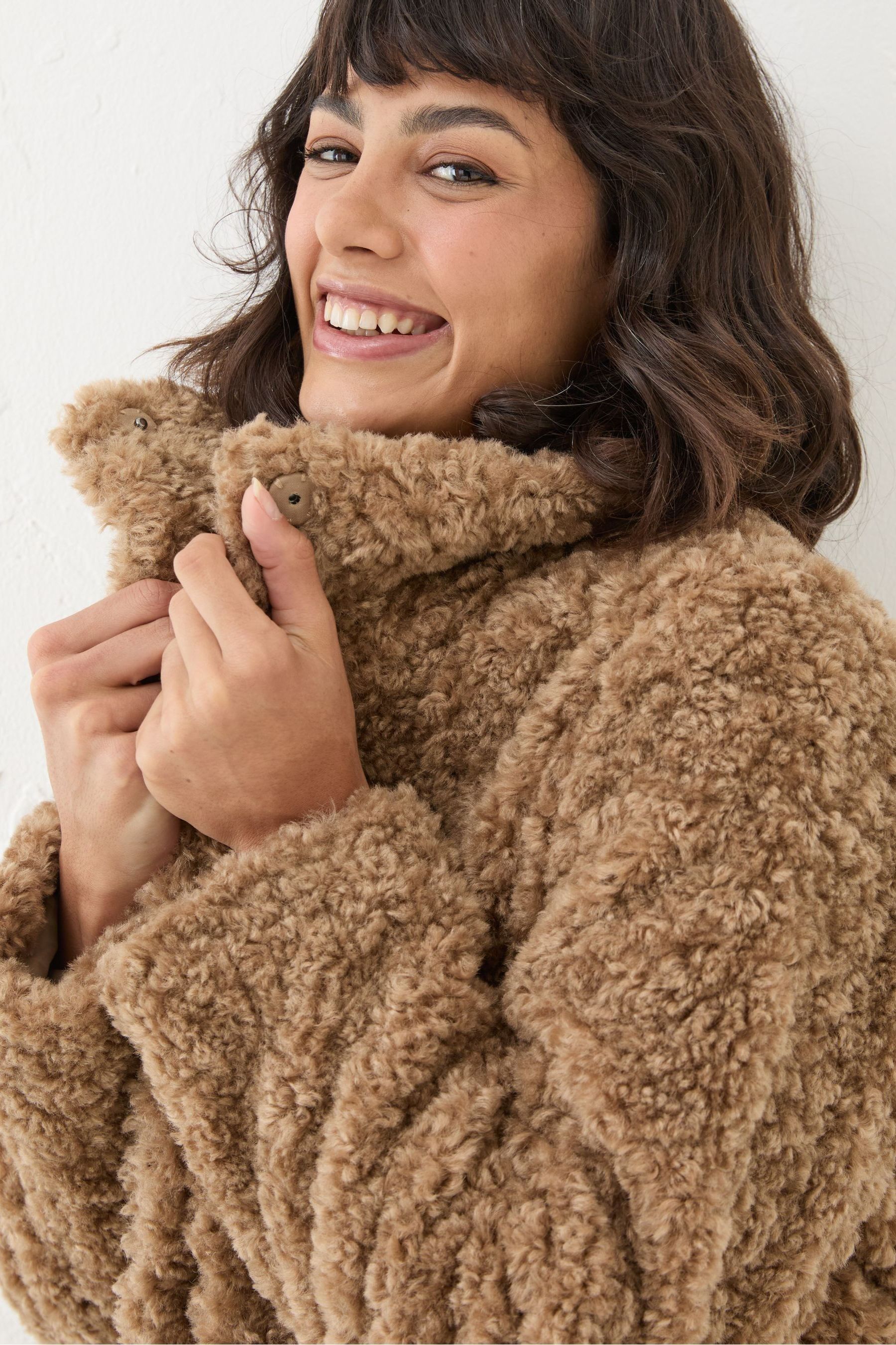 New look teddy faux fur bomber jacket in rust on sale