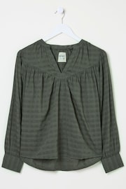 FatFace Mathilde Khaki Green Self Check Blouse - Image 5 of 5