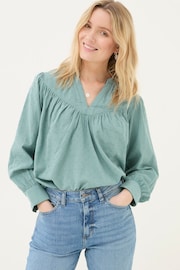 FatFace Mathilde Teal Blue Self Check Blouse - Image 1 of 5