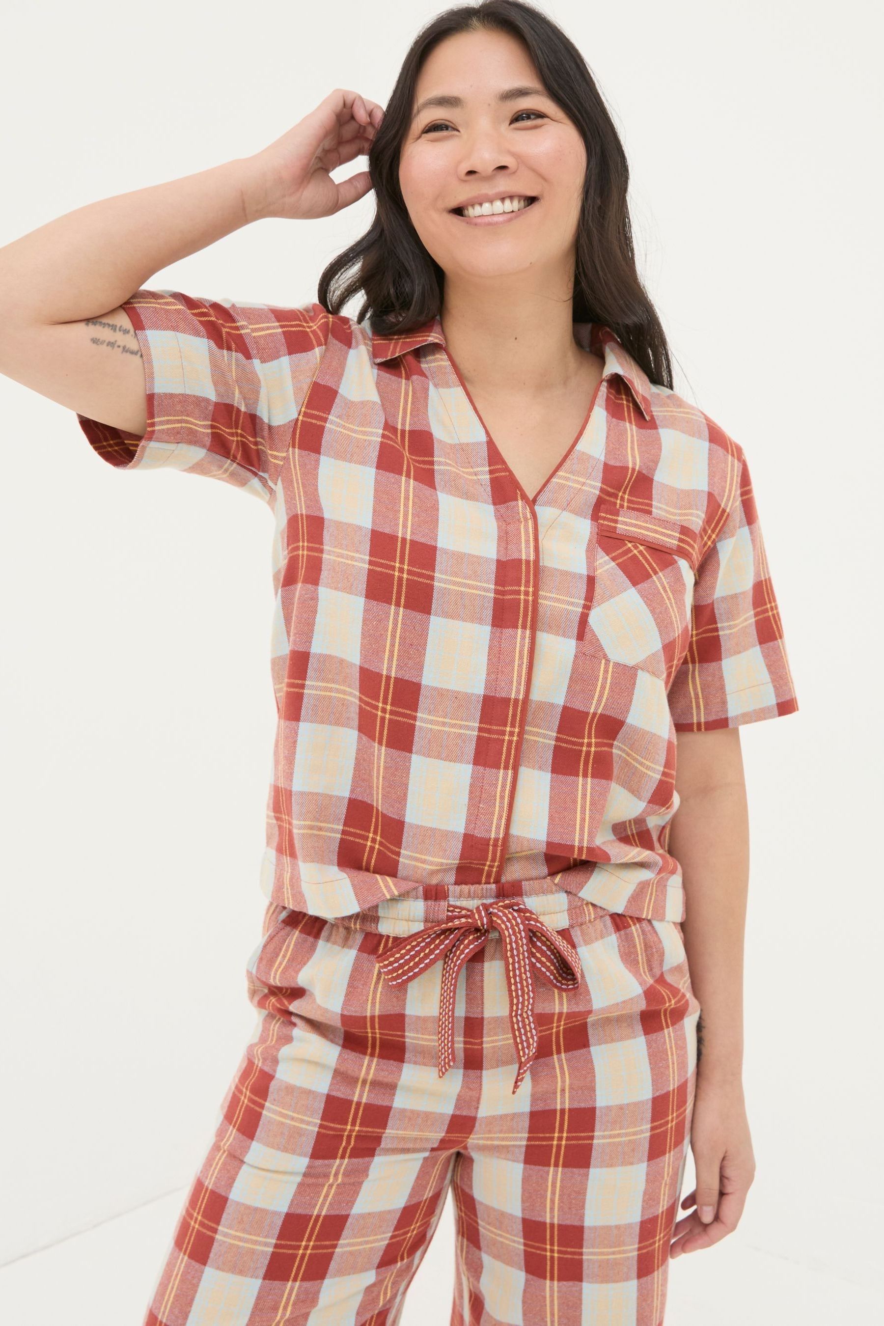 Buy FatFace Red Check Pyjama Top from Next Canada