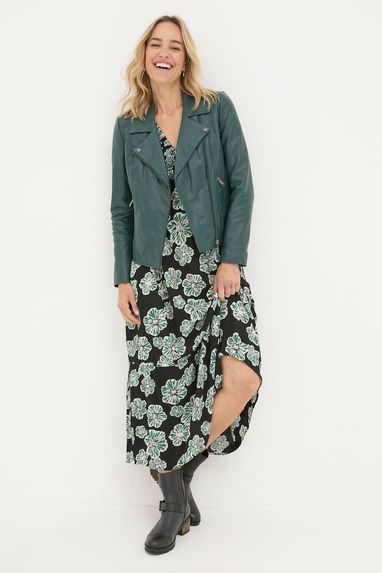 FatFace Bethany Green Quilted Biker Jacket - Image 1 of 5