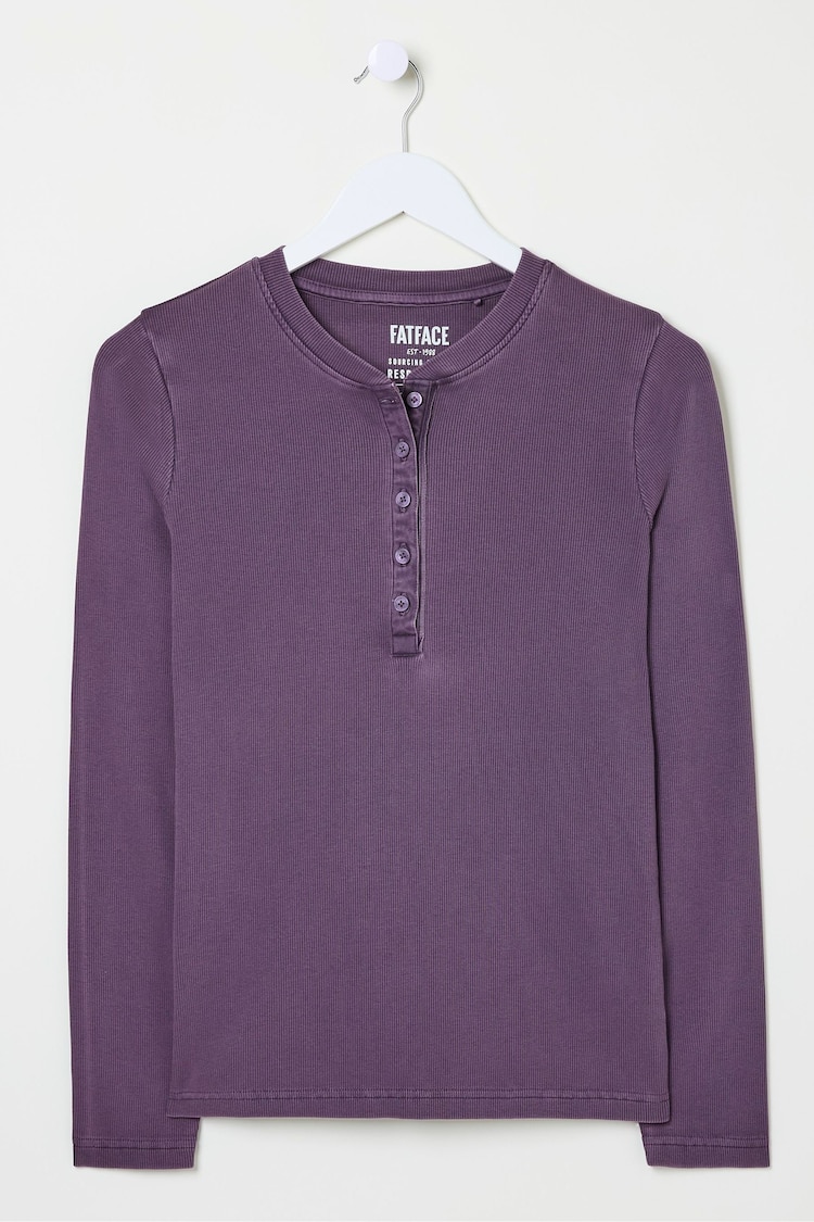 FatFace Hettie Purple Rib Henley Top - Image 5 of 5