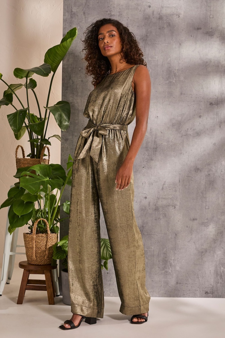 FatFace Gisele Gold Metallic Jumpsuit - Image 1 of 6