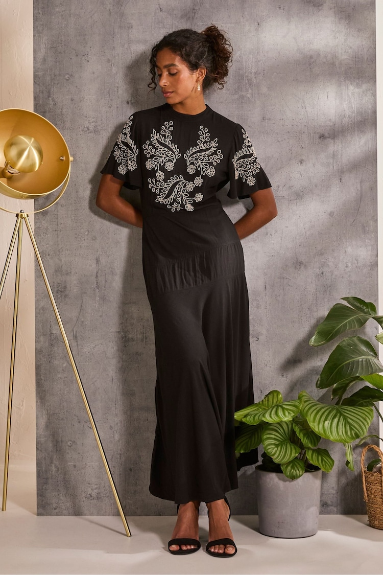 FatFace Margot Black Beaded Maxi Dress - Image 1 of 6