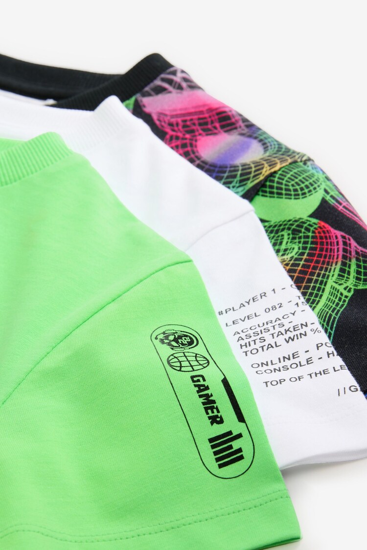 Buy Black/White/Fluro Green Gamer Regular Fit Graphic Short Sleeve T