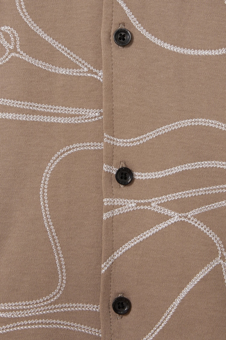 Reiss Taupe Menton 100% Cotton Jersey Embroidered Shirt - Image 4 of 4