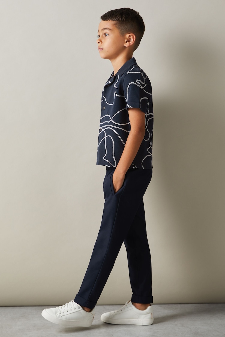 Reiss Navy Menton Junior 100% Cotton Jersey Embroidered Shirt - Image 1 of 4