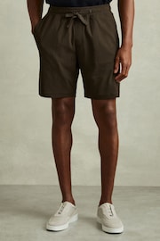 Reiss Dark Olive Green Riad Textured Drawstring Shorts - Image 1 of 6