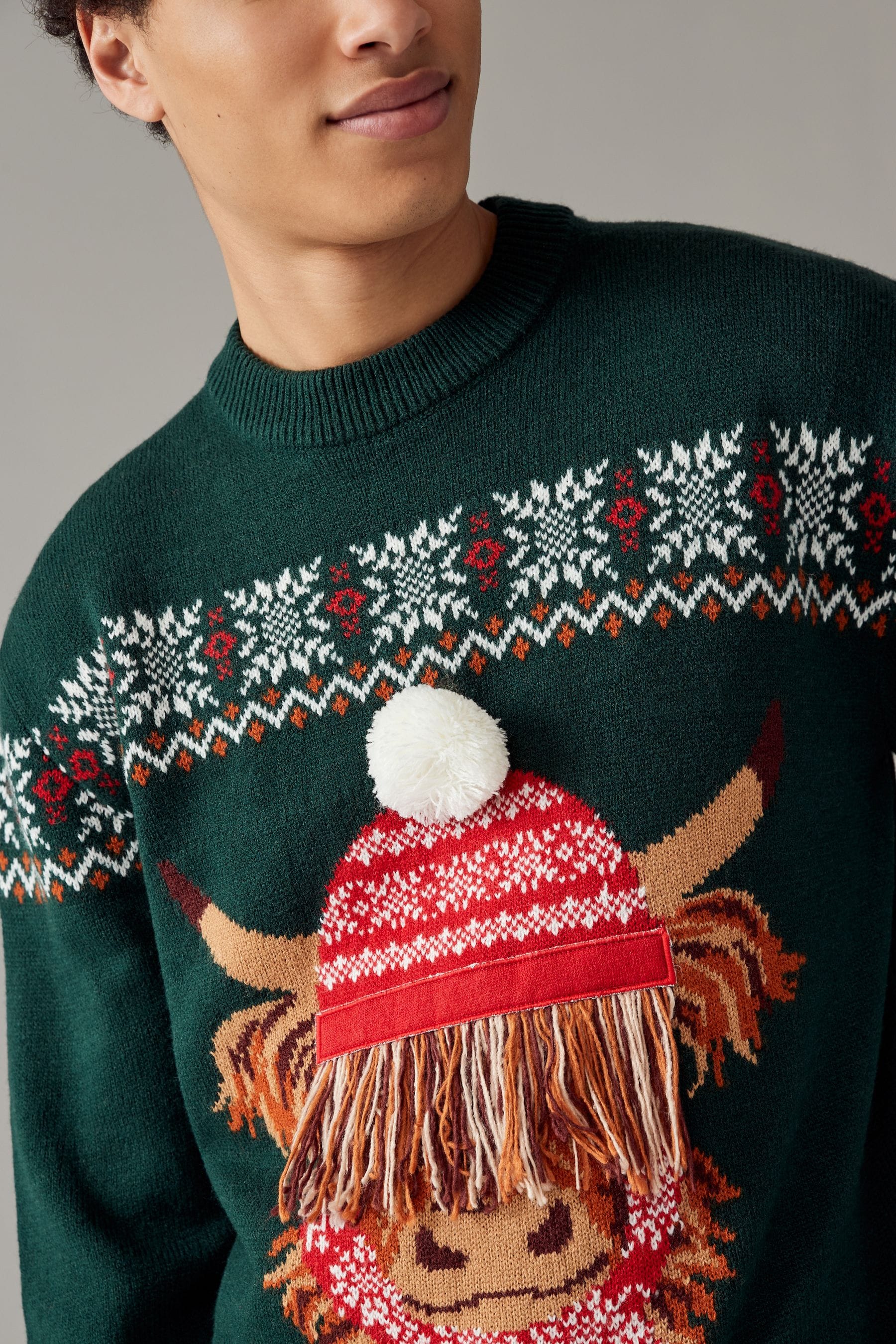 Buy Dark Green Matching Family Mens Christmas Hamish The Highland Cow Jumper from Next Ireland