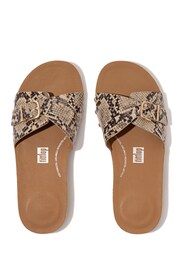 FitFlop Cream Iqushion Adj. Buckle Snake-Embossed Leather Slides - Image 3 of 4