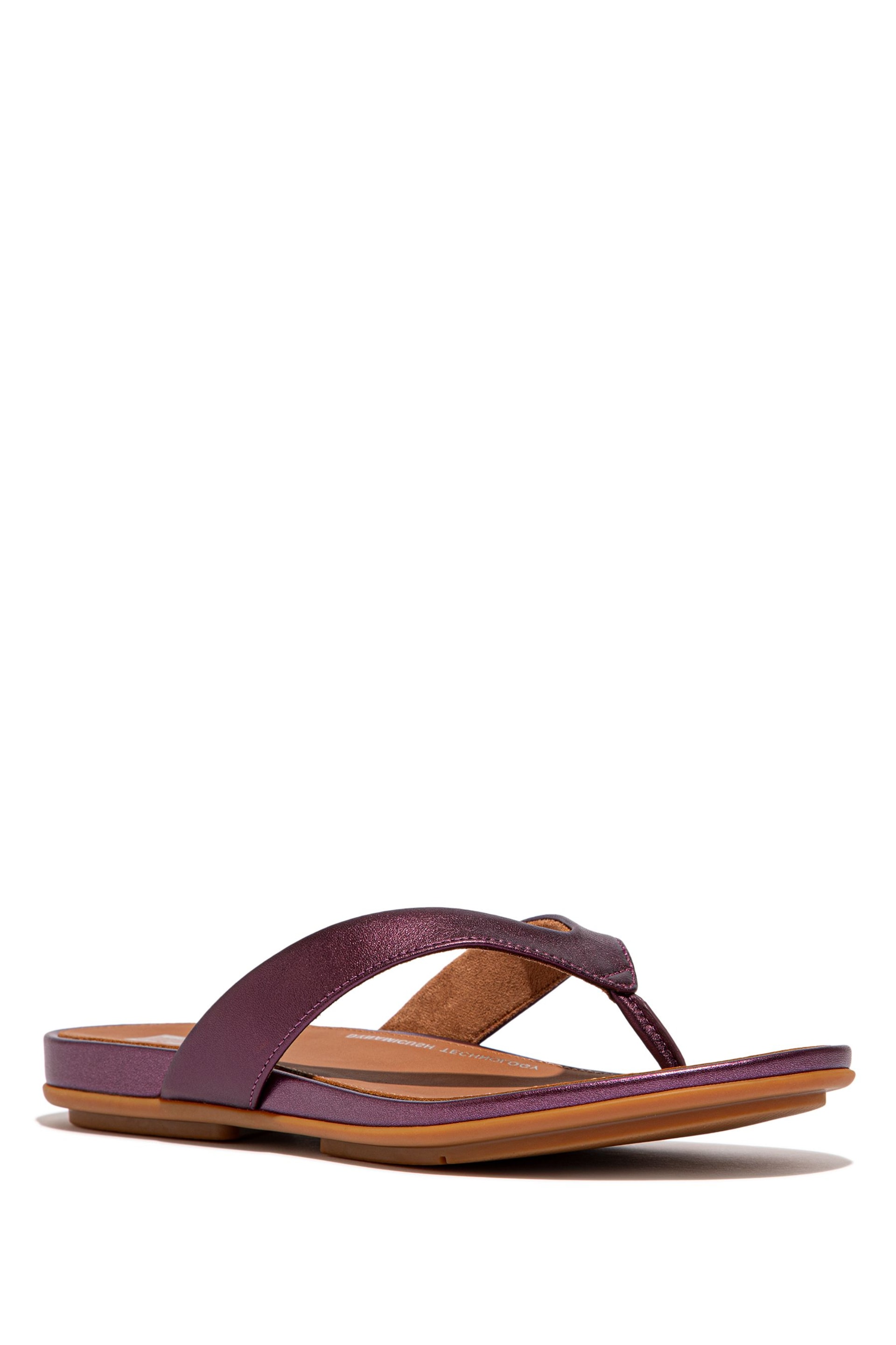 FitFlop Red Gracie Metallic Leather Flip Flops - Image 1 of 3