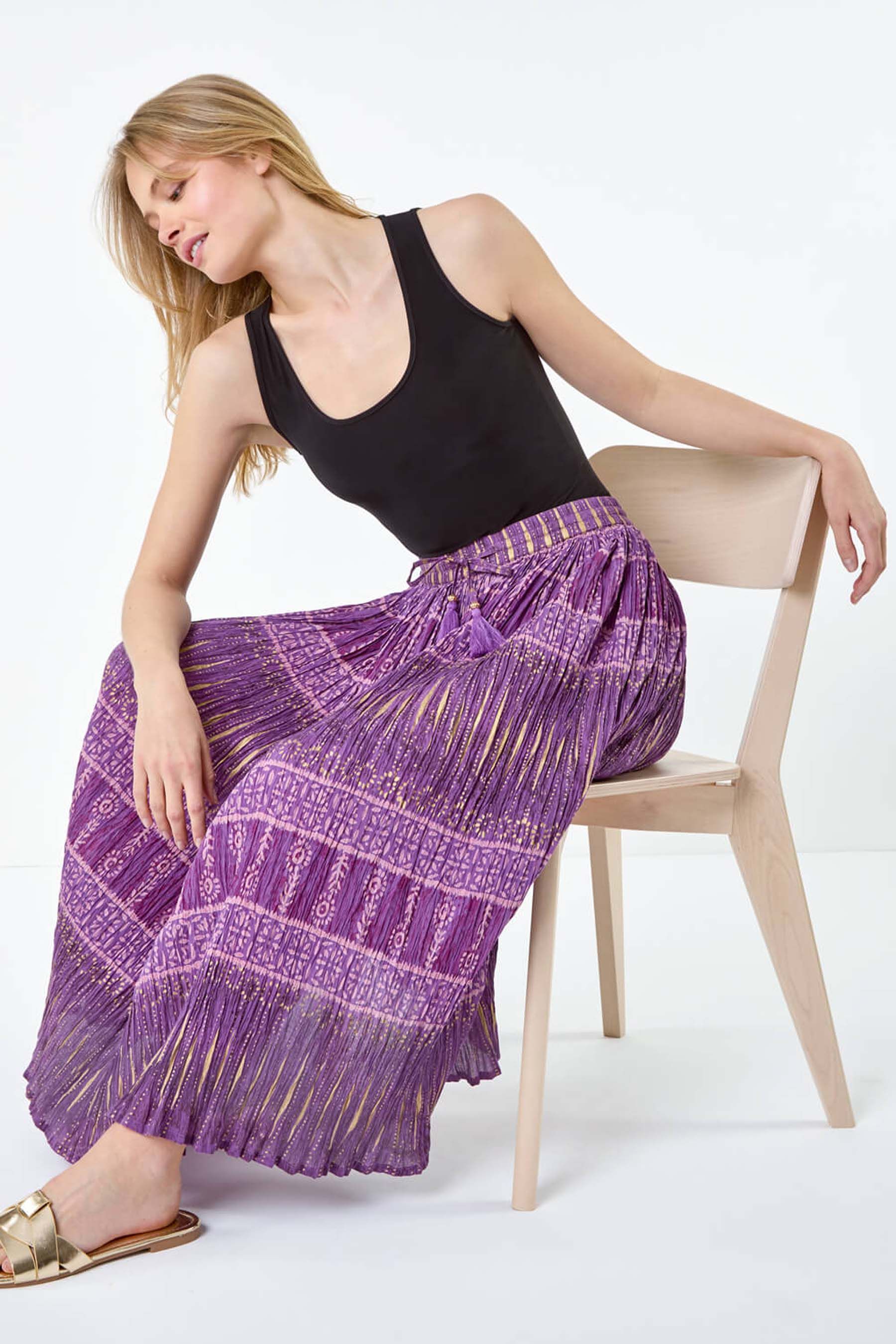 Buy Roman Purple Crinkle 100 Cotton Metallic Foil Midi Skirt from the Next UK online shop