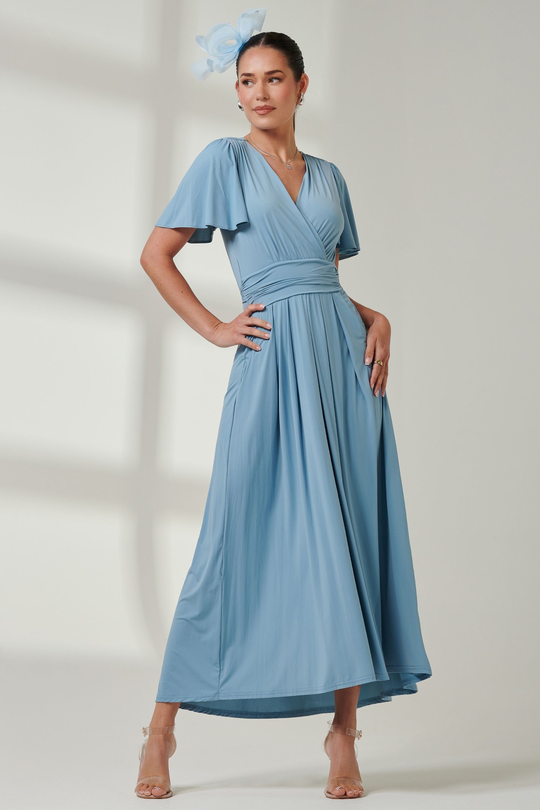 Buy Jolie Moi Light Blue Angel Sleeve Super Smooth Jersey Maxi Dress from the Next UK online shop