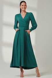 Jolie Moi Green Wrap Bodice Super Smooth Jersey Maxi Dress - Image 1 of 5