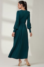 Jolie Moi Olive Green Long  Sleeve Soft Silky Jersey Maxi Dress - Image 2 of 6