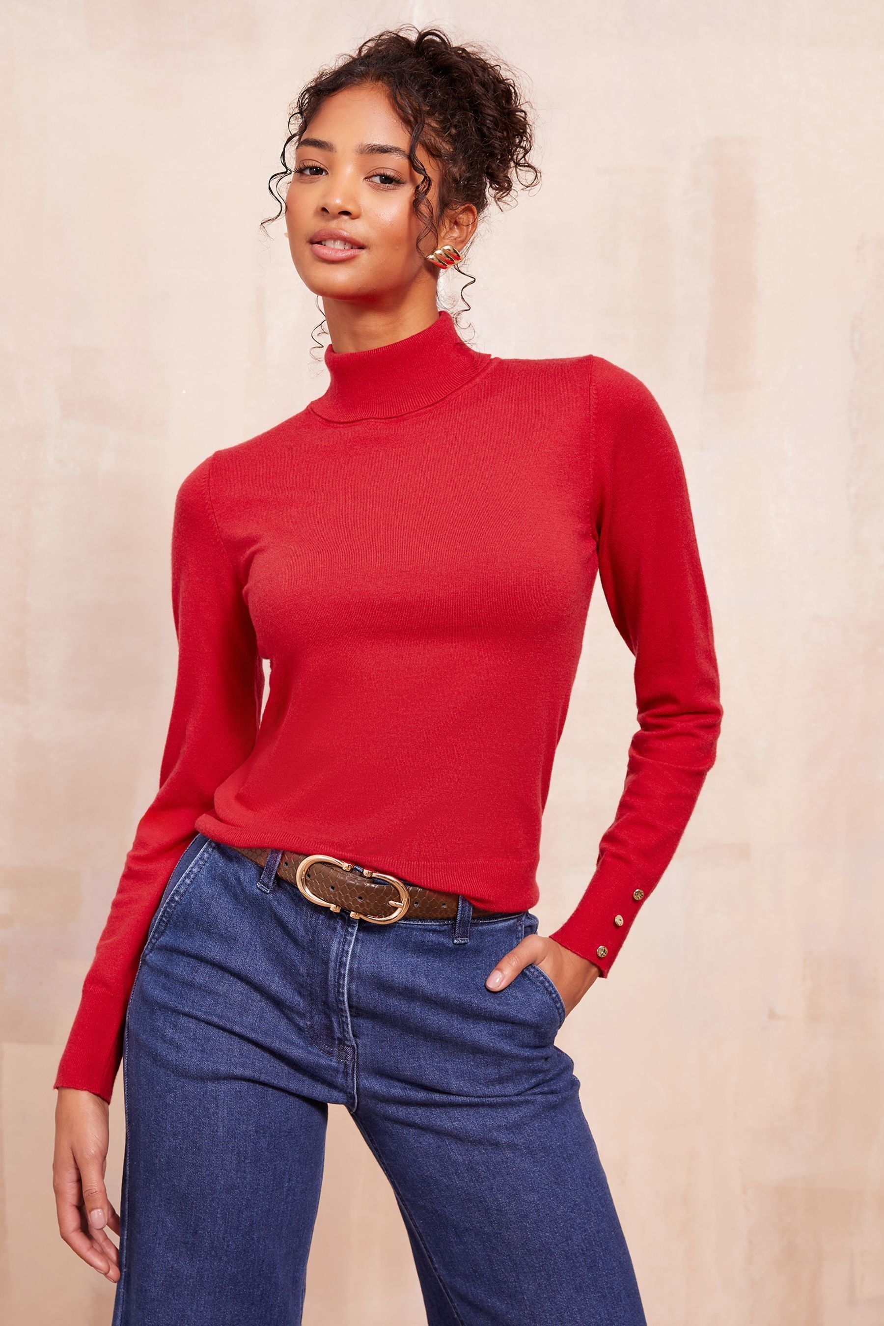 Red roll neck top store