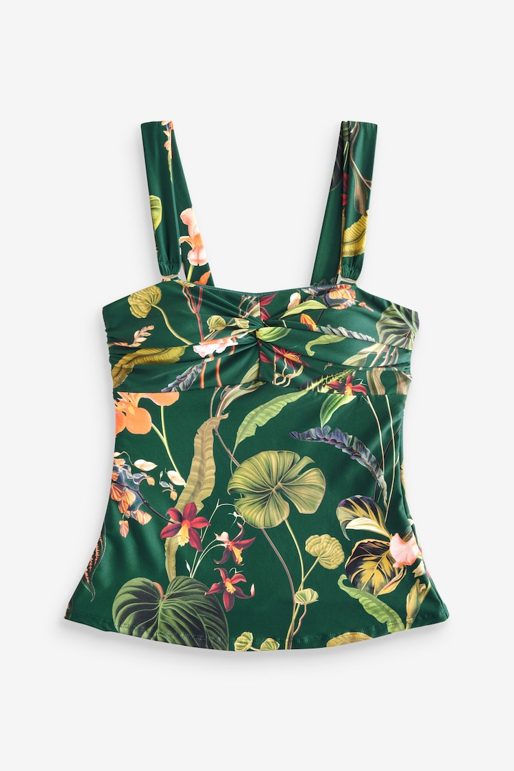 Dark Green Floral Wide Strap Tummy Control Bandeau Tankini Top - Image 1 of 1