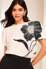 Lipsy White Floral Printed Satin T-Shirt - Image 1 of 4