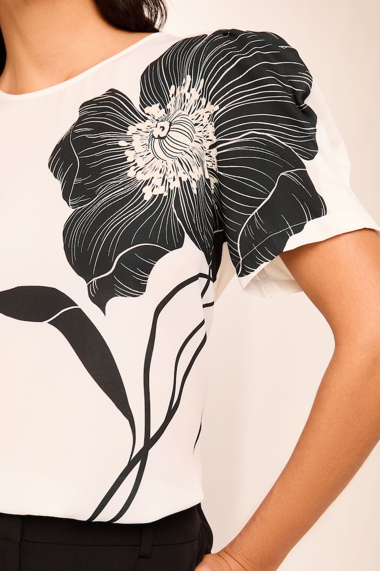 Lipsy White Floral Printed Satin T-Shirt - Image 2 of 4