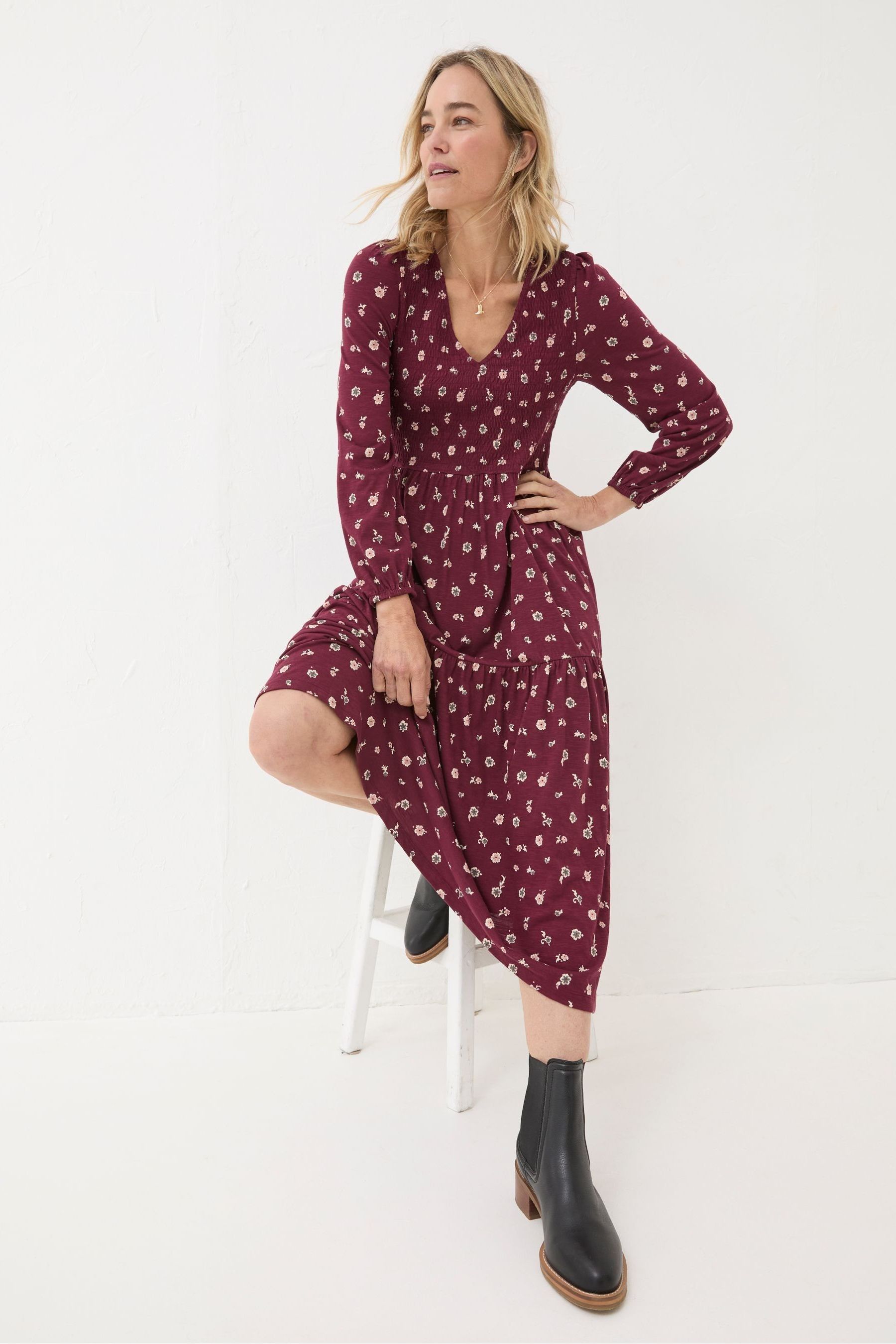 Buy FatFace Danielle Dark Red Wild Ditsy Jersey Dress from Next Luxembourg