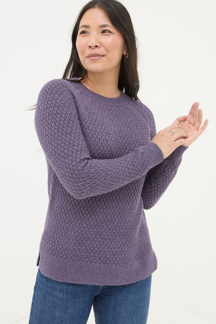 FatFace Ella Dark Purple Textured Jumper - Image 1 of 5