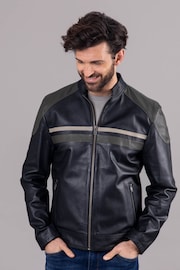 Lakeland Leather Black Bowcroft Contrast Stripe Leather Jacket - Image 1 of 7
