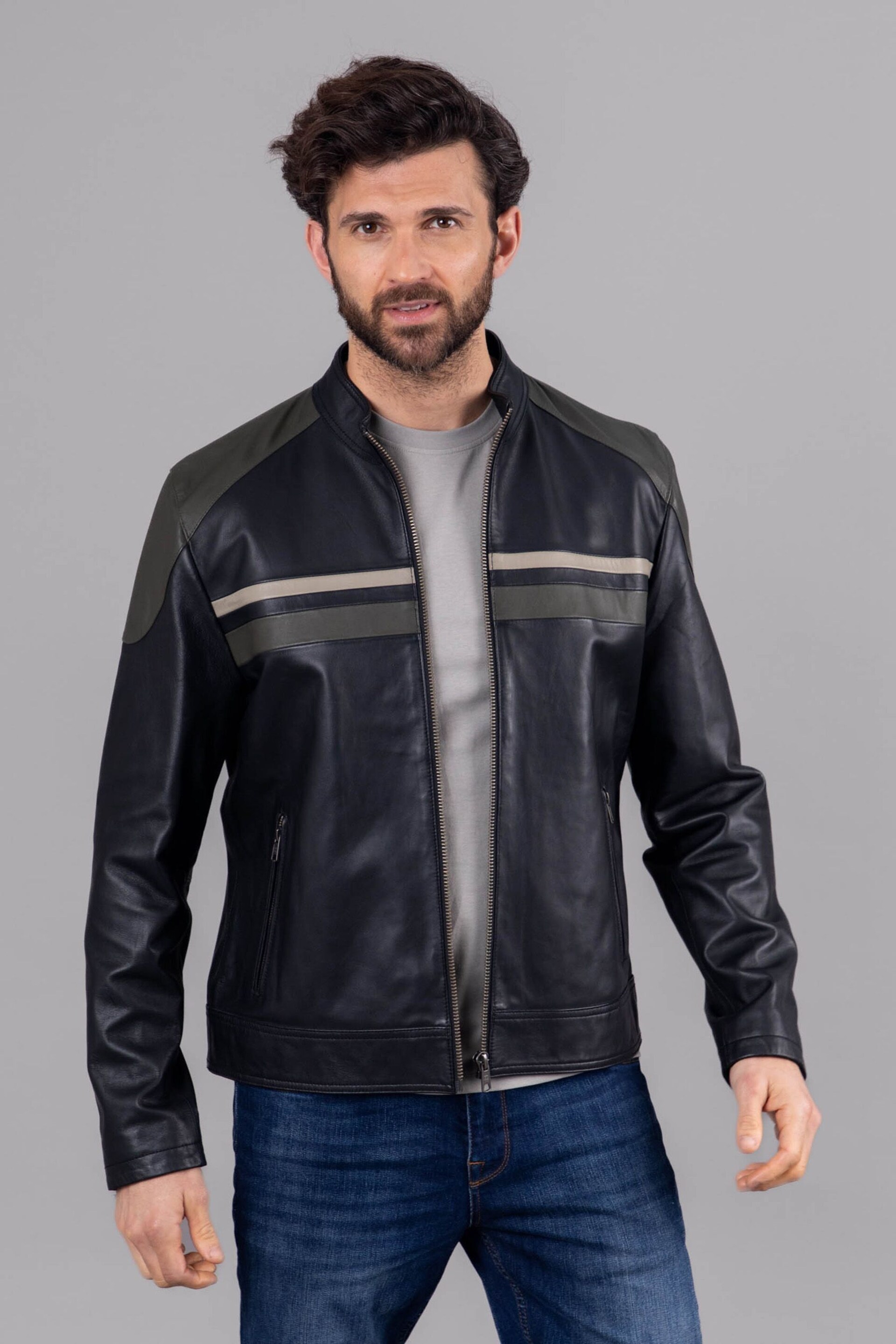 Lakeland Leather Bowcroft Contrast Stripe Leather Black Jacket - Image 3 of 7