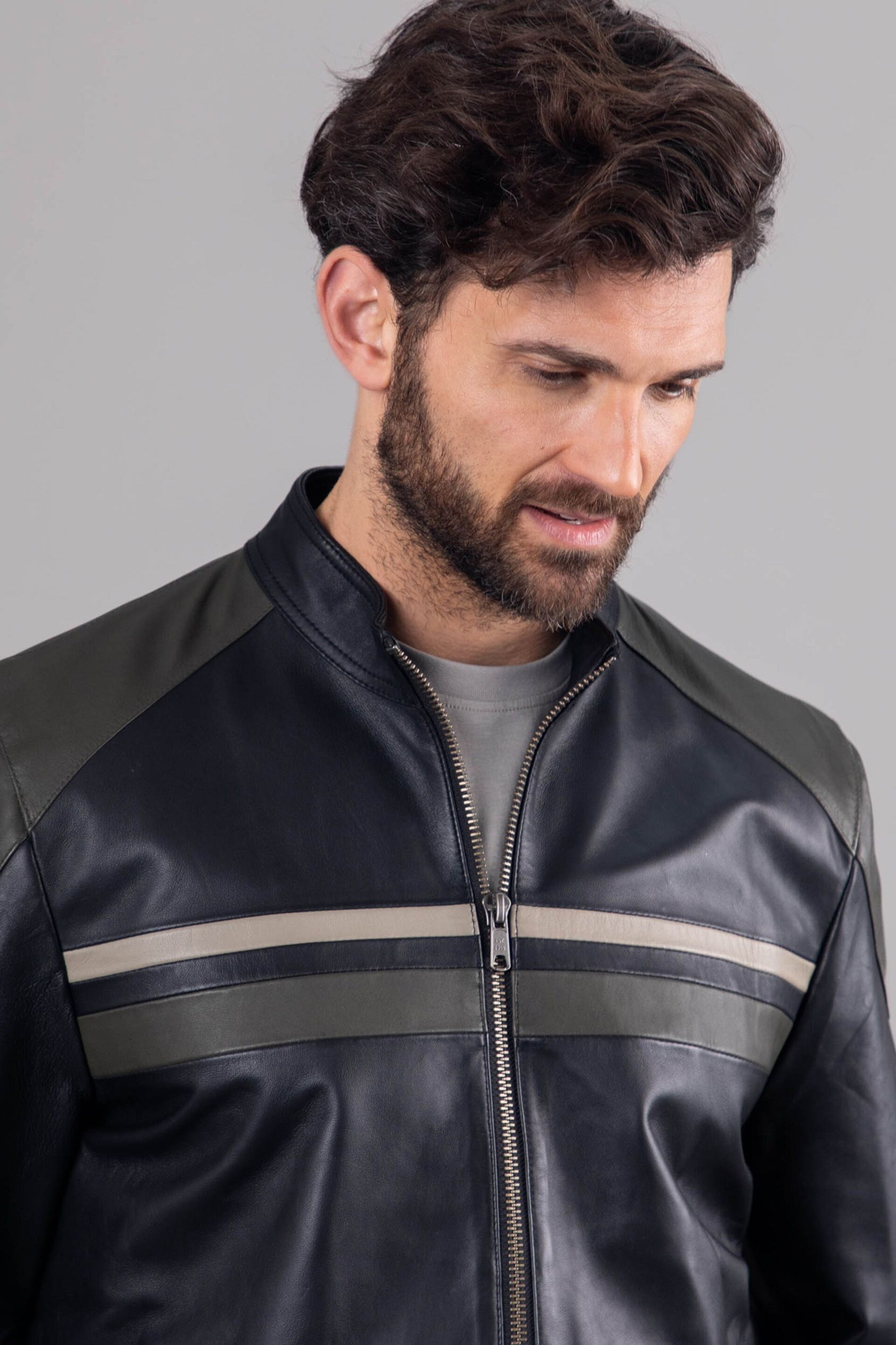 Lakeland Leather Bowcroft Contrast Stripe Leather Black Jacket - Image 6 of 7