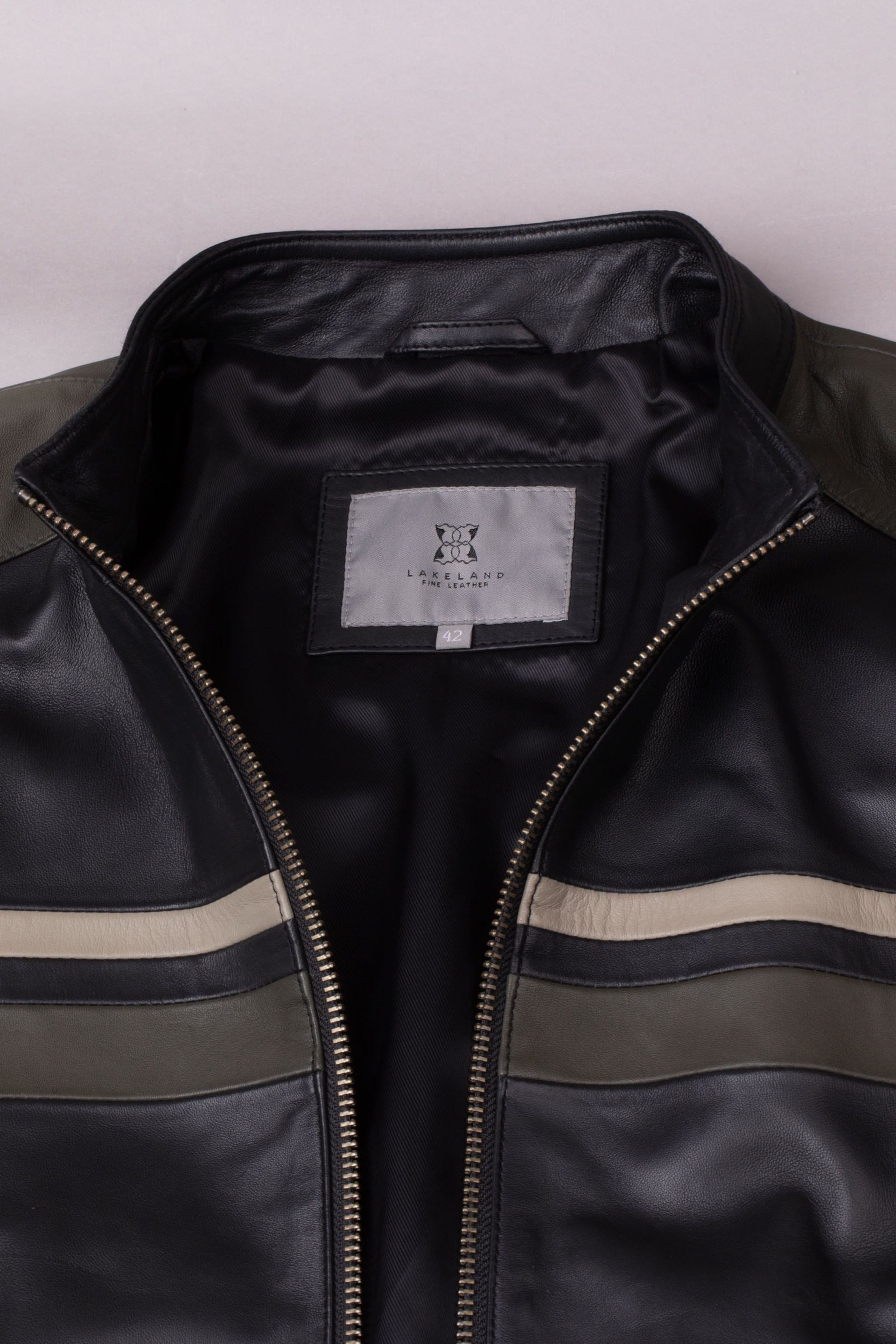 Lakeland Leather Black Bowcroft Contrast Stripe Leather Jacket - Image 7 of 7