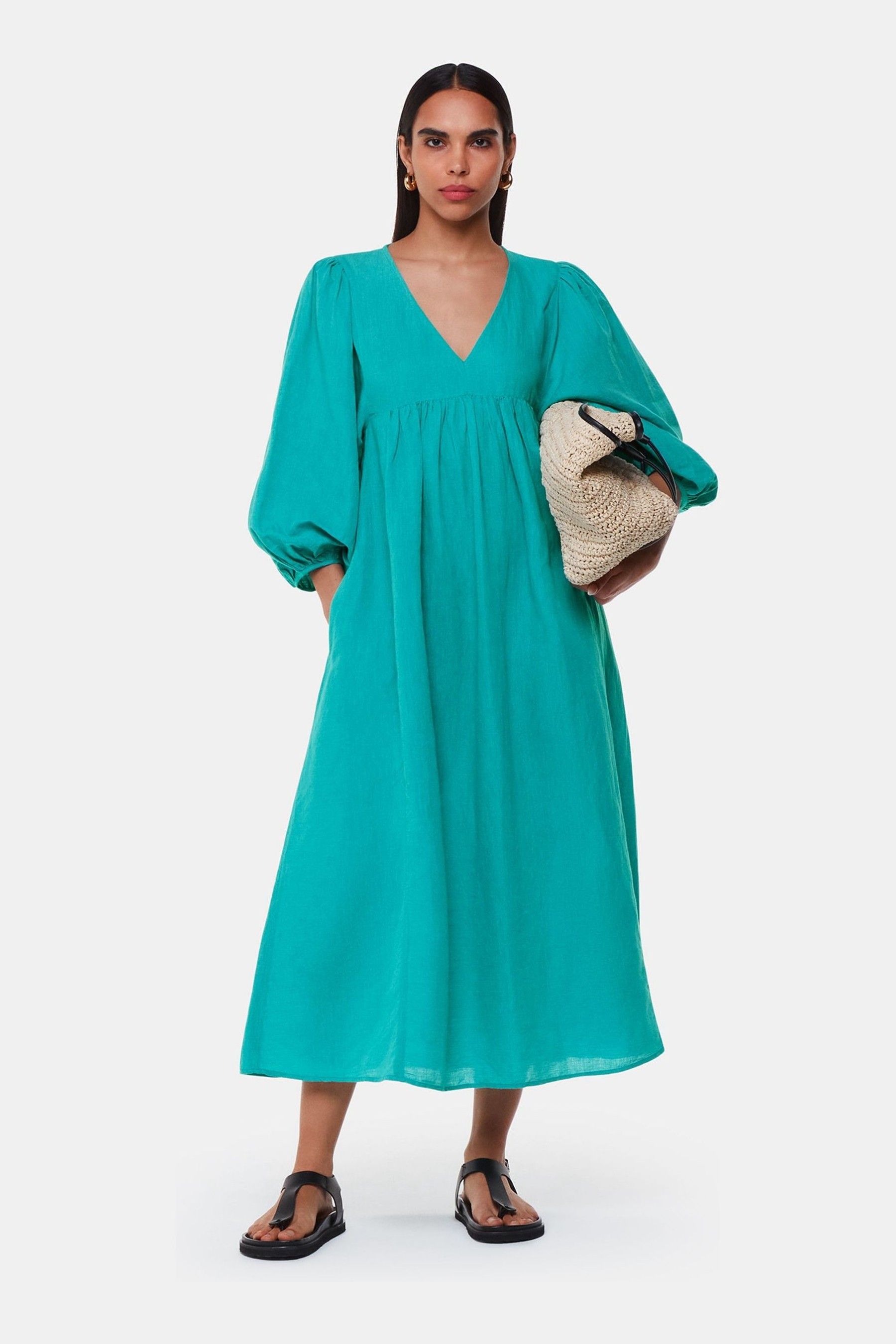 Buy Whistles Blue Gloria Linen Blend Dress from Next Luxembourg