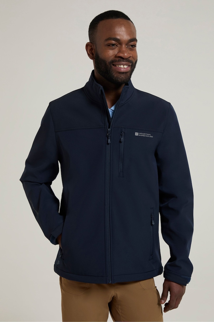 Mountain Warehouse Blue Mens Grasmere Showerproof Softshell Coats - Image 2 of 4