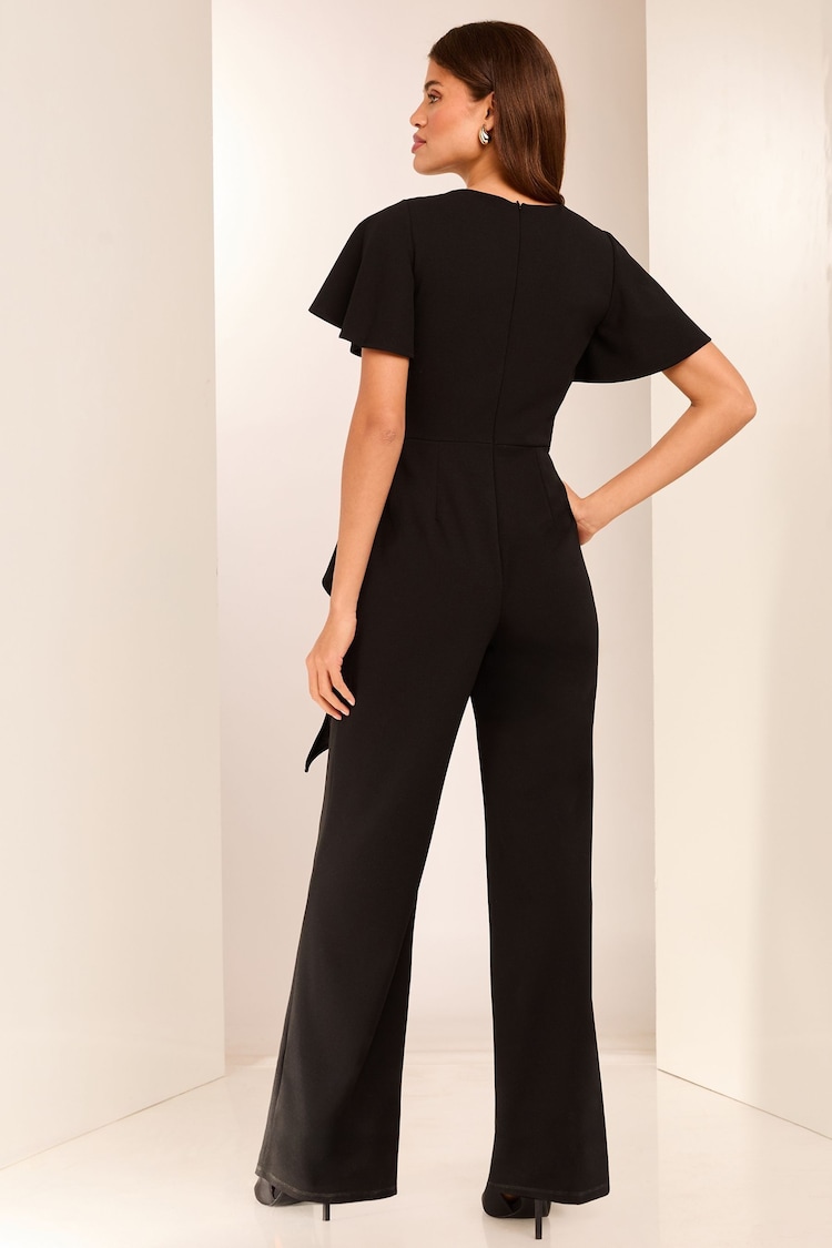 Lipsy Black Petite Flutter Sleeve Tie Side Wide Leg Jumpsuit - Image 2 of 4