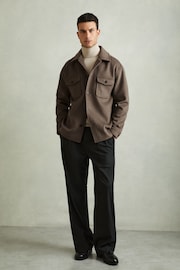 Reiss Light Brown Liam Wool-Blend Melton Overshirt - Image 3 of 6