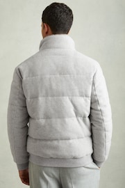 Reiss Soft Grey Melange Farid Quilted Wool Blend Herringbone and Faux Fur Jacket - Image 4 of 7