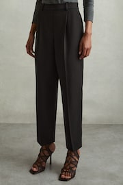 Reiss Black Eden Taper Petite Front Pleat Tapered Trousers - Image 1 of 6