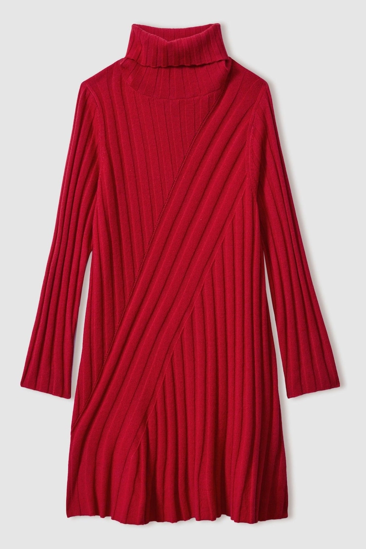 Reiss Red Cady Knitted Roll Neck Dress - Image 1 of 4