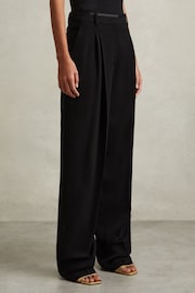 Reiss Black Lydia Petite Double Pleat Wide Leg Tux Trousers - Image 1 of 6