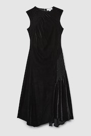 Reiss Black Blakely Velvet Shirred Panel Midi Dress - Image 2 of 5