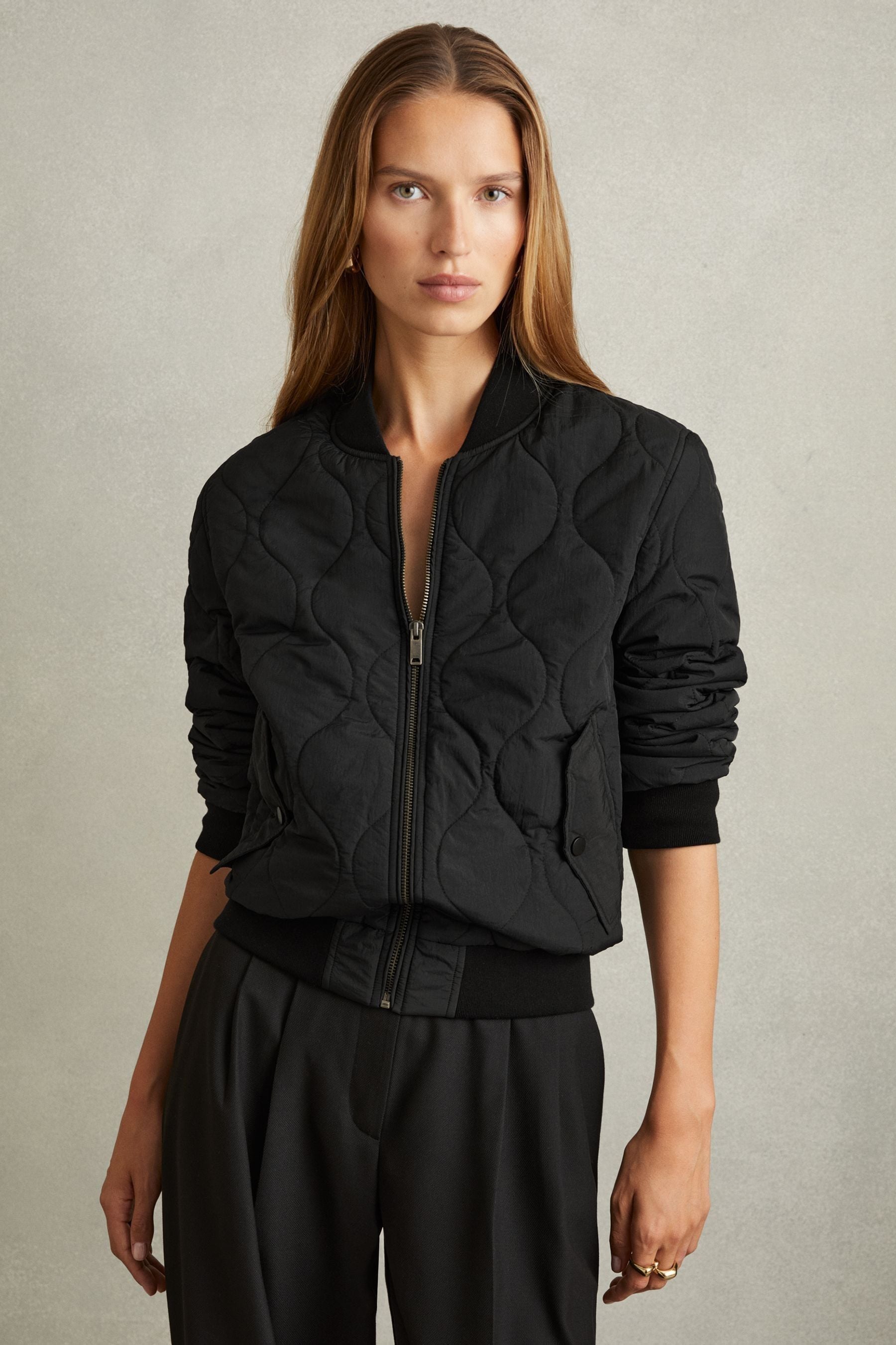 Thick black bomber jacket shop