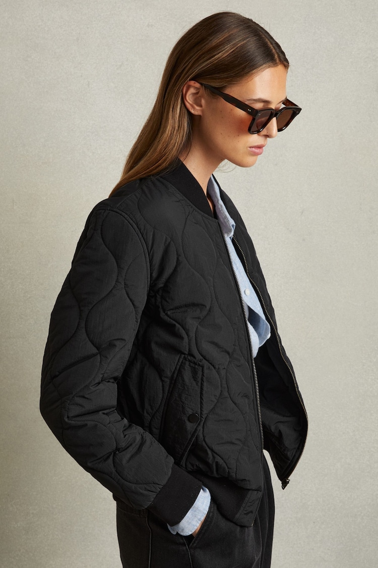 Reiss Black Quinn Quilted Bomber Jacket - Image 1 of 6