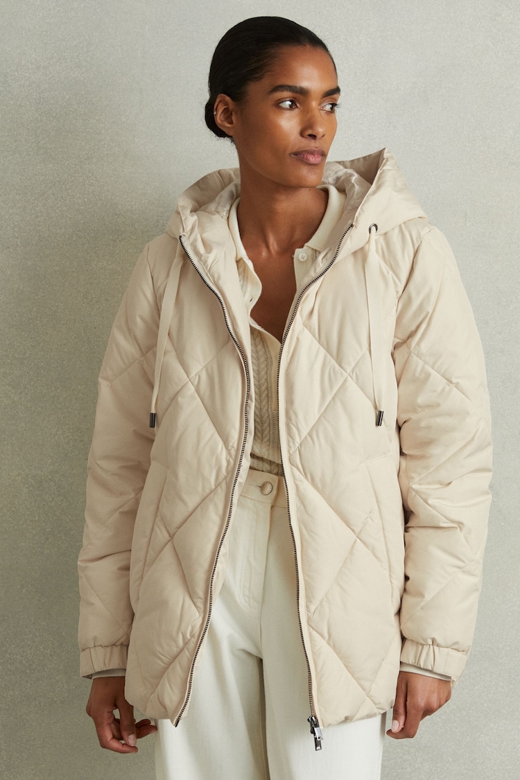 Reiss Cream Thea Quilted Puffer Coat - Image 1 of 6