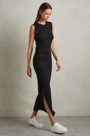 Reiss Navy Truly Ribbed Ruched Jersey Midi Dress - Image 3 of 6