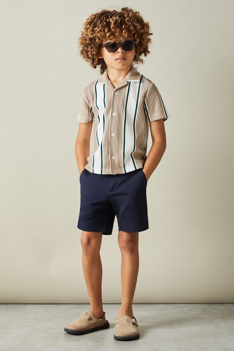 Reiss Camel/Off White/ Forest Green Alton 13-14 yrs Ribbed Cuban Collar Shirt - Image 2 of 4