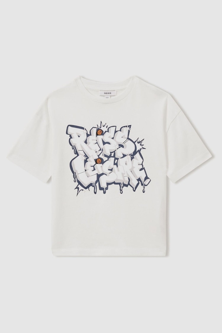 Reiss Off White Pictor Junior Oversized Graffiti Print 100% Cotton T-Shirt - Image 2 of 4