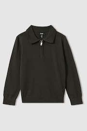 Reiss Green Robertson Merino Wool Quarter Zip Polo Shirt - Image 2 of 4