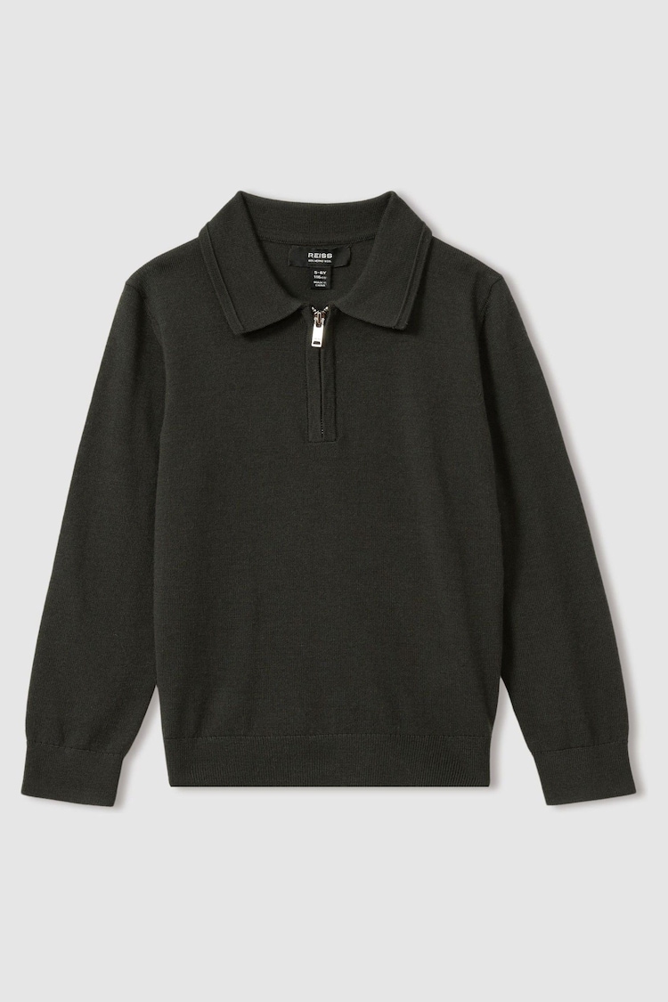 Reiss Green Robertson Merino Wool Quarter Zip Polo Shirt - Image 2 of 4