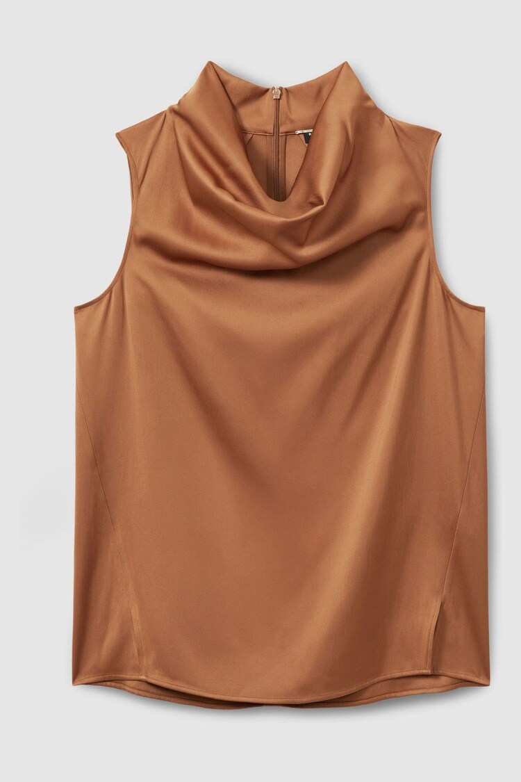 Reiss Tan Manon Atelier Satin Cowl-Neck Top - Image 2 of 5